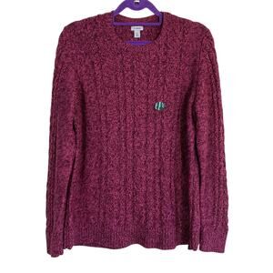 L.L. Bean Sz XL Nwot Women's Double L Cable Sweater Crewneck Marled Burgundy Red